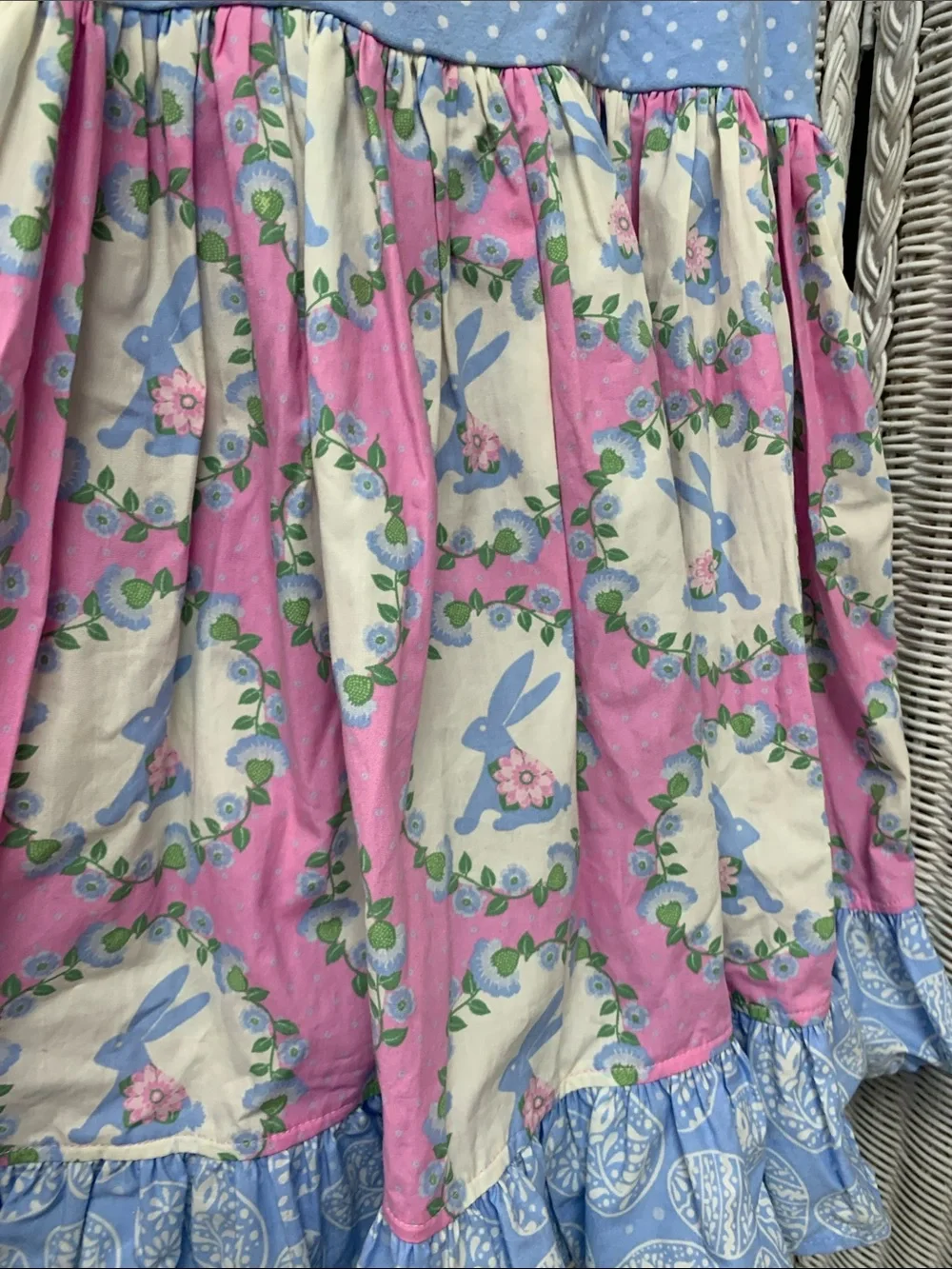 Sleeveless Blue & Pink Bunny Print Ruffle Dress for Girls